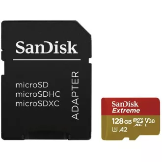 SanDisk micro SDXC karta 128GB Extreme Action Cams and Drones (190 MB/s Class 10, UHS-I U3 V30) + adaptér SanDisk micro SDXC karta 128GB Extreme Action Cams and Drones (190 MB/s Class 10, UHS-I U3 V30) + adaptér