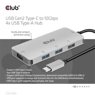 Club3D hub USB-C Gen2 na 10Gbps 4x USB Type-A Hub Club3D hub USB-C Gen2 na 10Gbps 4x USB Type-A Hub