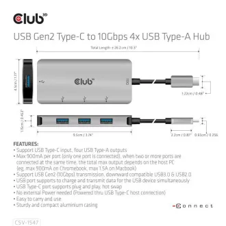 Club3D hub USB-C Gen2 na 10Gbps 4x USB Type-A Hub Club3D hub USB-C Gen2 na 10Gbps 4x USB Type-A Hub