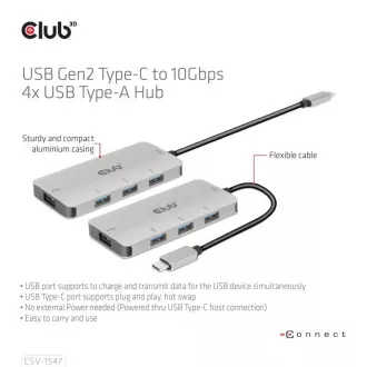 Club3D hub USB-C Gen2 na 10Gbps 4x USB Type-A Hub Club3D hub USB-C Gen2 na 10Gbps 4x USB Type-A Hub