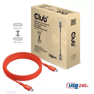 Club3D kabel USB-C, Oboustranný USB-IF Certifikovaný data kabel, Data 480Mb, PD 240W(48V/5A) EPR M/M 2m Club3D kabel USB-C, Oboustranný USB-IF Certifikovaný data kabel, Data 480Mb, PD 240W(48V/5A) EPR M/M 2m