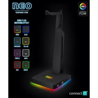CONNECT IT NEO Stand-It RGB stojánek na sluchátka + USB hub, černá CONNECT IT NEO Stand-It RGB stojánek na sluchátka + USB hub, černá