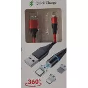 PREMIUMCORD Magnetický micro USB a USB-C nabíjecí a datový kabel 1m, červený