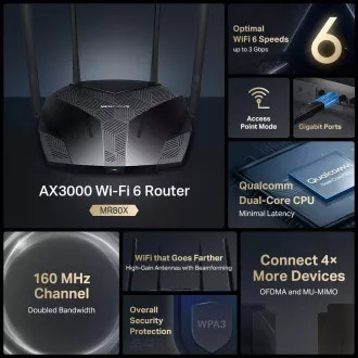 MERCUSYS MR80X WiFi6 router (AX3000, 2, 4GHz/5GHz, 3xGbELAN, 1xGbEWAN) MERCUSYS MR80X WiFi6 router (AX3000, 2, 4GHz/5GHz, 3xGbELAN, 1xGbEWAN)