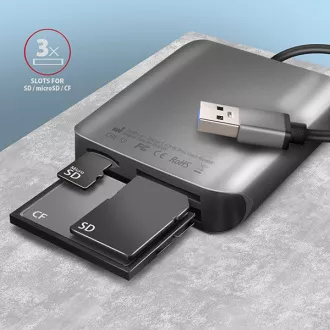 AXAGON CRE-S3, USB-A 3.2 Gen 1 - SUPERSPEED čtečka karet, 3-slot & lun SD/microSD/CF, podpora UHS-II AXAGON CRE-S3, USB-A 3.2 Gen 1 - SUPERSPEED čtečka karet, 3-slot & lun SD/microSD/CF, podpora UHS-II