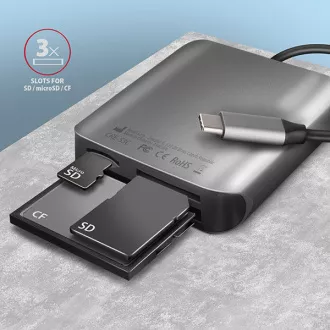 AXAGON CRE-S3C, USB-C 3.2 Gen 1 - SUPERSPEED čtečka karet, 3-slot & lun SD/microSD/CF, podpora UHS-II AXAGON CRE-S3C, USB-C 3.2 Gen 1 - SUPERSPEED čtečka karet, 3-slot & lun SD/microSD/CF, podpora UHS-II