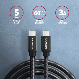 AXAGON BUCM3-CM30AB, SPEED kabel USB-C <-> USB-C, 3m, USB 3.2 Gen 1, PD 60W 3A, ALU, oplet, černý AXAGON BUCM3-CM30AB, SPEED kabel USB-C <-> USB-C, 3m, USB 3.2 Gen 1, PD 60W 3A, ALU, oplet, černý