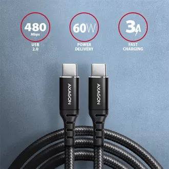 AXAGON BUCM-CM30AB, HQ kabel USB-C <-> USB-C, 3m, USB 2.0, PD 60W 3A, ALU, oplet, černý AXAGON BUCM-CM30AB, HQ kabel USB-C <-> USB-C, 3m, USB 2.0, PD 60W 3A, ALU, oplet, černý