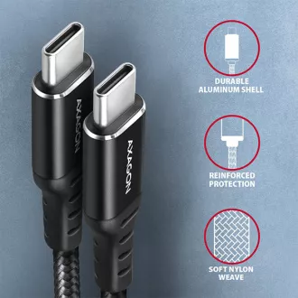 AXAGON BUCM-CM30AB, HQ kabel USB-C <-> USB-C, 3m, USB 2.0, PD 60W 3A, ALU, oplet, černý AXAGON BUCM-CM30AB, HQ kabel USB-C <-> USB-C, 3m, USB 2.0, PD 60W 3A, ALU, oplet, černý