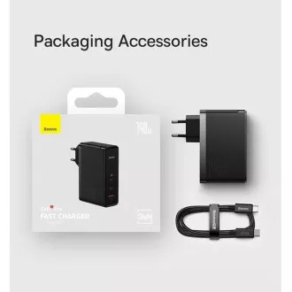 Baseus GaN5 Pro rychlonabíjecí adaptér 2x USB-C + USB-A 140W černá Baseus GaN5 Pro rychlonabíjecí adaptér 2x USB-C + USB-A 140W černá