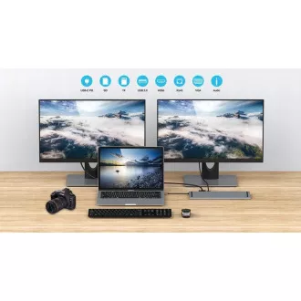 PREMIUMCORD Dokovací stanice USB-C 10v1, 1xHDMI, 1xVGA, 2xUSB-C, 3xUSB, 1xRJ45, čtečka SD karet, šedá PREMIUMCORD Dokovací stanice USB-C 10v1, 1xHDMI, 1xVGA, 2xUSB-C, 3xUSB, 1xRJ45, čtečka SD karet, šedá