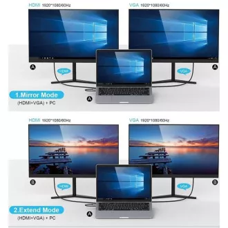 PREMIUMCORD Dokovací stanice USB-C 10v1, 1xHDMI, 1xVGA, 2xUSB-C, 3xUSB, 1xRJ45, čtečka SD karet, šedá PREMIUMCORD Dokovací stanice USB-C 10v1, 1xHDMI, 1xVGA, 2xUSB-C, 3xUSB, 1xRJ45, čtečka SD karet, šedá
