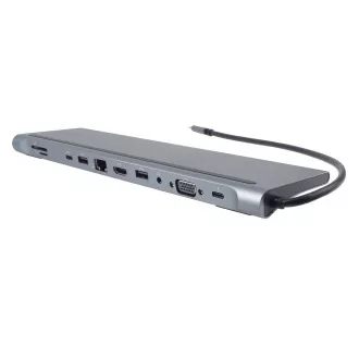 PREMIUMCORD Dokovací stanice USB-C 10v1, 1xHDMI, 1xVGA, 2xUSB-C, 3xUSB, 1xRJ45, čtečka SD karet, šedá PREMIUMCORD Dokovací stanice USB-C 10v1, 1xHDMI, 1xVGA, 2xUSB-C, 3xUSB, 1xRJ45, čtečka SD karet, šedá