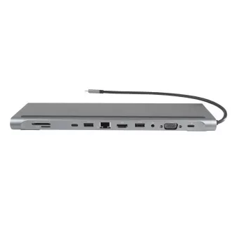 PREMIUMCORD Dokovací stanice USB-C 10v1, 1xHDMI, 1xVGA, 2xUSB-C, 3xUSB, 1xRJ45, čtečka SD karet, šedá PREMIUMCORD Dokovací stanice USB-C 10v1, 1xHDMI, 1xVGA, 2xUSB-C, 3xUSB, 1xRJ45, čtečka SD karet, šedá