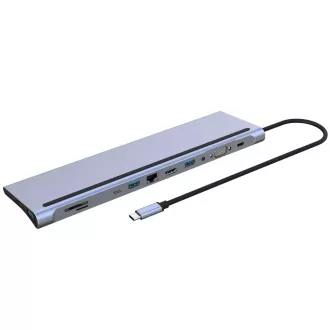 PREMIUMCORD Dokovací stanice USB-C 10v1, 1xHDMI, 1xVGA, 2xUSB-C, 3xUSB, 1xRJ45, čtečka SD karet, šedá PREMIUMCORD Dokovací stanice USB-C 10v1, 1xHDMI, 1xVGA, 2xUSB-C, 3xUSB, 1xRJ45, čtečka SD karet, šedá