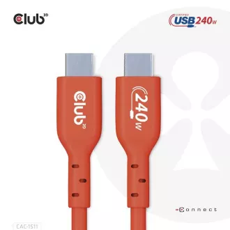 Club3D kabel USB-C, Oboustranný USB-IF Certifikovaný data kabel, PD 240W(48V/5A) EPR M/M 1m Club3D kabel USB-C, Oboustranný USB-IF Certifikovaný data kabel, PD 240W(48V/5A) EPR M/M 1m