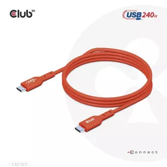 Club3D kabel USB-C, Oboustranný USB-IF Certifikovaný data kabel, PD 240W(48V/5A) EPR M/M 1m Club3D kabel USB-C, Oboustranný USB-IF Certifikovaný data kabel, PD 240W(48V/5A) EPR M/M 1m
