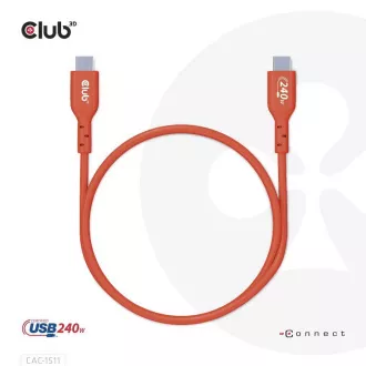 Club3D kabel USB-C, Oboustranný USB-IF Certifikovaný data kabel, PD 240W(48V/5A) EPR M/M 1m Club3D kabel USB-C, Oboustranný USB-IF Certifikovaný data kabel, PD 240W(48V/5A) EPR M/M 1m