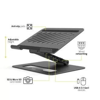 PORT dokovací stanice s natavitelným stojanem na notebook až pro 7 periferií přes USB-C, černá PORT dokovací stanice s natavitelným stojanem na notebook až pro 7 periferií přes USB-C, černá
