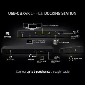 PORT dokovací stanice až pro 9 periferií přes USB-C, černá PORT dokovací stanice až pro 9 periferií přes USB-C, černá