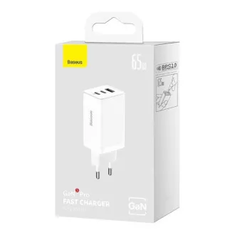 Baseus GaN5 Pro rychlonabíjecí adaptér 2x USB-C + USB-A 65W bílá Baseus GaN5 Pro rychlonabíjecí adaptér 2x USB-C + USB-A 65W bílá