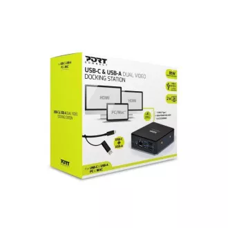 PORT dokovací stanice 8v1 USB-C, USB-A, dual video, HDMI, Ethernet, audio, USB 3.0 PORT dokovací stanice 8v1 USB-C, USB-A, dual video, HDMI, Ethernet, audio, USB 3.0