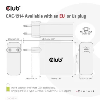 Club3D cestovní nabíječka USB-C 140W GaN Technologie, 1xUSB-C, podpora PD 3.1 Club3D cestovní nabíječka USB-C 140W GaN Technologie, 1xUSB-C, podpora PD 3.1