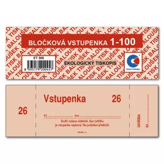 Tiskopis Bločkové vstupenky 13,3x3,9cm 100 čísel 100 listů BALOUŠEK