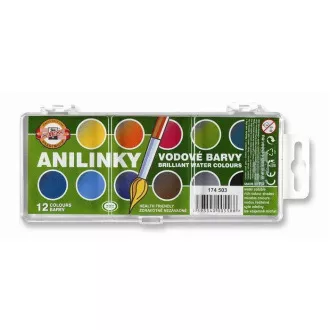Barvy vodové Koh-I-Noor prům. 22,5mm anilin brilant 12barev Barvy vodové Koh-I-Noor prům. 22,5mm anilin brilant 12barev