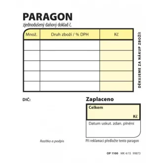 Tiskopis Paragon obchodní 7,5x9,5cm samopropis 100 listů OPTYS Tiskopis Paragon obchodní 7,5x9,5cm samopropis 100 listů OPTYS