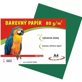 Papír pro výtvarku A4/80g tmavě zelený 100 listů Papír pro výtvarku A4/80g tmavě zelený 100 listů