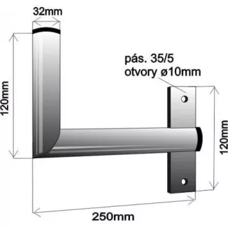 Držák antény na zeď u okna s pásem, pravé uchycení, galvanický zinek, délka 25cm, průměr 3, 2cm Držák antény na zeď u okna s pásem, pravé uchycení, galvanický zinek, délka 25cm, průměr 3, 2cm