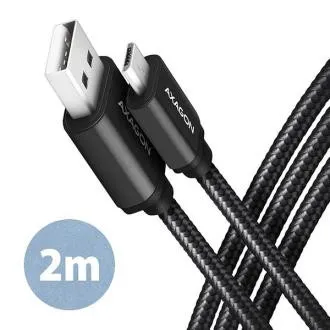 AXAGON BUMM-AM20AB, HQ kabel Micro USB <-> USB-A, 2m, USB 2.0, 2.4A, ALU, oplet, černý AXAGON BUMM-AM20AB, HQ kabel Micro USB <-> USB-A, 2m, USB 2.0, 2.4A, ALU, oplet, černý