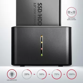 AXAGON ADSA-D25, USB 3.2 Gen 1 - 2x SATA 6G 2.5" SSD/HDD CLONE MINI dokovací stanice AXAGON ADSA-D25, USB 3.2 Gen 1 - 2x SATA 6G 2.5" SSD/HDD CLONE MINI dokovací stanice