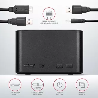 AXAGON ADSA-D25, USB 3.2 Gen 1 - 2x SATA 6G 2.5" SSD/HDD CLONE MINI dokovací stanice AXAGON ADSA-D25, USB 3.2 Gen 1 - 2x SATA 6G 2.5" SSD/HDD CLONE MINI dokovací stanice