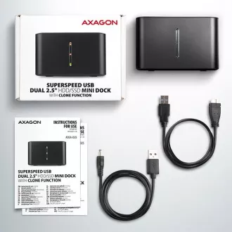 AXAGON ADSA-D25, USB 3.2 Gen 1 - 2x SATA 6G 2.5" SSD/HDD CLONE MINI dokovací stanice AXAGON ADSA-D25, USB 3.2 Gen 1 - 2x SATA 6G 2.5" SSD/HDD CLONE MINI dokovací stanice