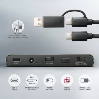 AXAGON ADSA-CC USB-C 10Gbps - NVMe M.2 SSD & SATA 2.5"/3.5" SSD/HDD CLONE MASTER 2 adaptér AXAGON ADSA-CC USB-C 10Gbps - NVMe M.2 SSD & SATA 2.5"/3.5" SSD/HDD CLONE MASTER 2 adaptér