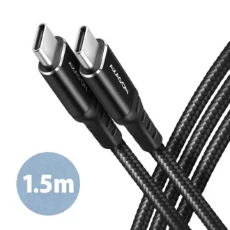 AXAGON BUCM-CM15AB, HQ kabel USB-C <-> USB-C, 1.5m, USB 2.0, PD 60W 3A, ALU, oplet, černý AXAGON BUCM-CM15AB, HQ kabel USB-C <-> USB-C, 1.5m, USB 2.0, PD 60W 3A, ALU, oplet, černý