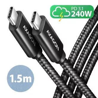 AXAGON BUCM2-CM15AB, CHARGE kabel USB-C <-> USB-C, 1.5m, Hi-Speed USB, PD 240W 5A, ALU, oplet, černý AXAGON BUCM2-CM15AB, CHARGE kabel USB-C <-> USB-C, 1.5m, Hi-Speed USB, PD 240W 5A, ALU, oplet, černý