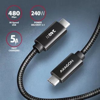 AXAGON BUCM2-CM30AB, CHARGE kabel USB-C <-> USB-C, 3m, Hi-Speed USB, PD 240W 5A, ALU, oplet, černý AXAGON BUCM2-CM30AB, CHARGE kabel USB-C <-> USB-C, 3m, Hi-Speed USB, PD 240W 5A, ALU, oplet, černý
