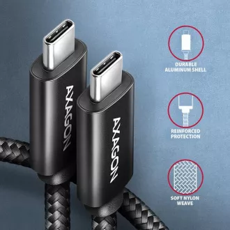 AXAGON BUCM2-CM30AB, CHARGE kabel USB-C <-> USB-C, 3m, Hi-Speed USB, PD 240W 5A, ALU, oplet, černý AXAGON BUCM2-CM30AB, CHARGE kabel USB-C <-> USB-C, 3m, Hi-Speed USB, PD 240W 5A, ALU, oplet, černý