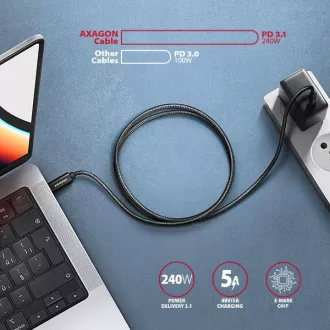 AXAGON BUCM2-CM30AB, CHARGE kabel USB-C <-> USB-C, 3m, Hi-Speed USB, PD 240W 5A, ALU, oplet, černý AXAGON BUCM2-CM30AB, CHARGE kabel USB-C <-> USB-C, 3m, Hi-Speed USB, PD 240W 5A, ALU, oplet, černý