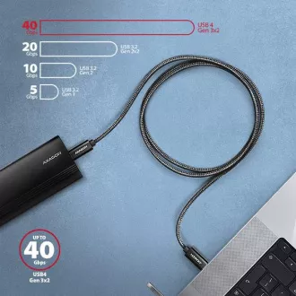 AXAGON BUCM4X-CM10AB NewGEN+ kabel USB-C <-> USB-C, 1m, USB4 Gen 3×2, PD 240W 5A, 8K HD, ALU, oplet, černý AXAGON BUCM4X-CM10AB NewGEN+ kabel USB-C <-> USB-C, 1m, USB4 Gen 3×2, PD 240W 5A, 8K HD, ALU, oplet, černý