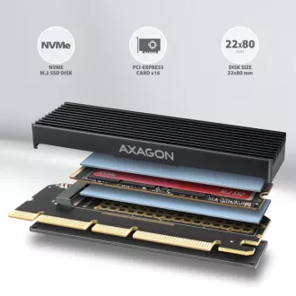 AXAGON PCEM2-XS, PCIe x16 - M.2 NVMe M-key slot adaptér, kryt s chladičem pro pasivní chlazení AXAGON PCEM2-XS, PCIe x16 - M.2 NVMe M-key slot adaptér, kryt s chladičem pro pasivní chlazení