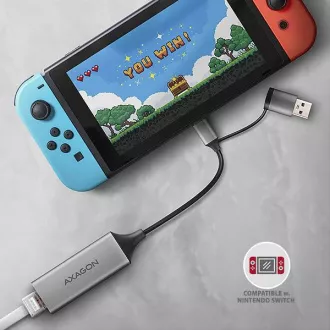 AXAGON ADE-TXCA, USB-C + USB-A 3.2 Gen 1 - Gigabit Ethernet síťová karta, Asix AX88179, auto instal AXAGON ADE-TXCA, USB-C + USB-A 3.2 Gen 1 - Gigabit Ethernet síťová karta, Asix AX88179, auto instal