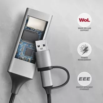 AXAGON ADE-TXCA, USB-C + USB-A 3.2 Gen 1 - Gigabit Ethernet síťová karta, Asix AX88179, auto instal AXAGON ADE-TXCA, USB-C + USB-A 3.2 Gen 1 - Gigabit Ethernet síťová karta, Asix AX88179, auto instal