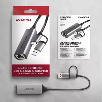 AXAGON ADE-TXCA, USB-C + USB-A 3.2 Gen 1 - Gigabit Ethernet síťová karta, Asix AX88179, auto instal AXAGON ADE-TXCA, USB-C + USB-A 3.2 Gen 1 - Gigabit Ethernet síťová karta, Asix AX88179, auto instal