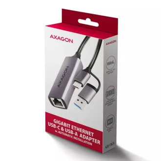 AXAGON ADE-TXCA, USB-C + USB-A 3.2 Gen 1 - Gigabit Ethernet síťová karta, Asix AX88179, auto instal AXAGON ADE-TXCA, USB-C + USB-A 3.2 Gen 1 - Gigabit Ethernet síťová karta, Asix AX88179, auto instal