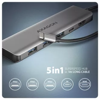 AXAGON HMC-5H, USB 5Gbps hub, 3x USB-A, HDMI 4k/30Hz, PD 100W, kabel USB-C 100cm AXAGON HMC-5H, USB 5Gbps hub, 3x USB-A, HDMI 4k/30Hz, PD 100W, kabel USB-C 100cm