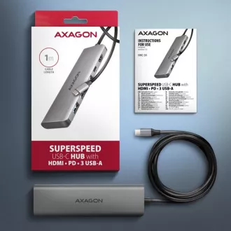 AXAGON HMC-5H, USB 5Gbps hub, 3x USB-A, HDMI 4k/30Hz, PD 100W, kabel USB-C 100cm AXAGON HMC-5H, USB 5Gbps hub, 3x USB-A, HDMI 4k/30Hz, PD 100W, kabel USB-C 100cm